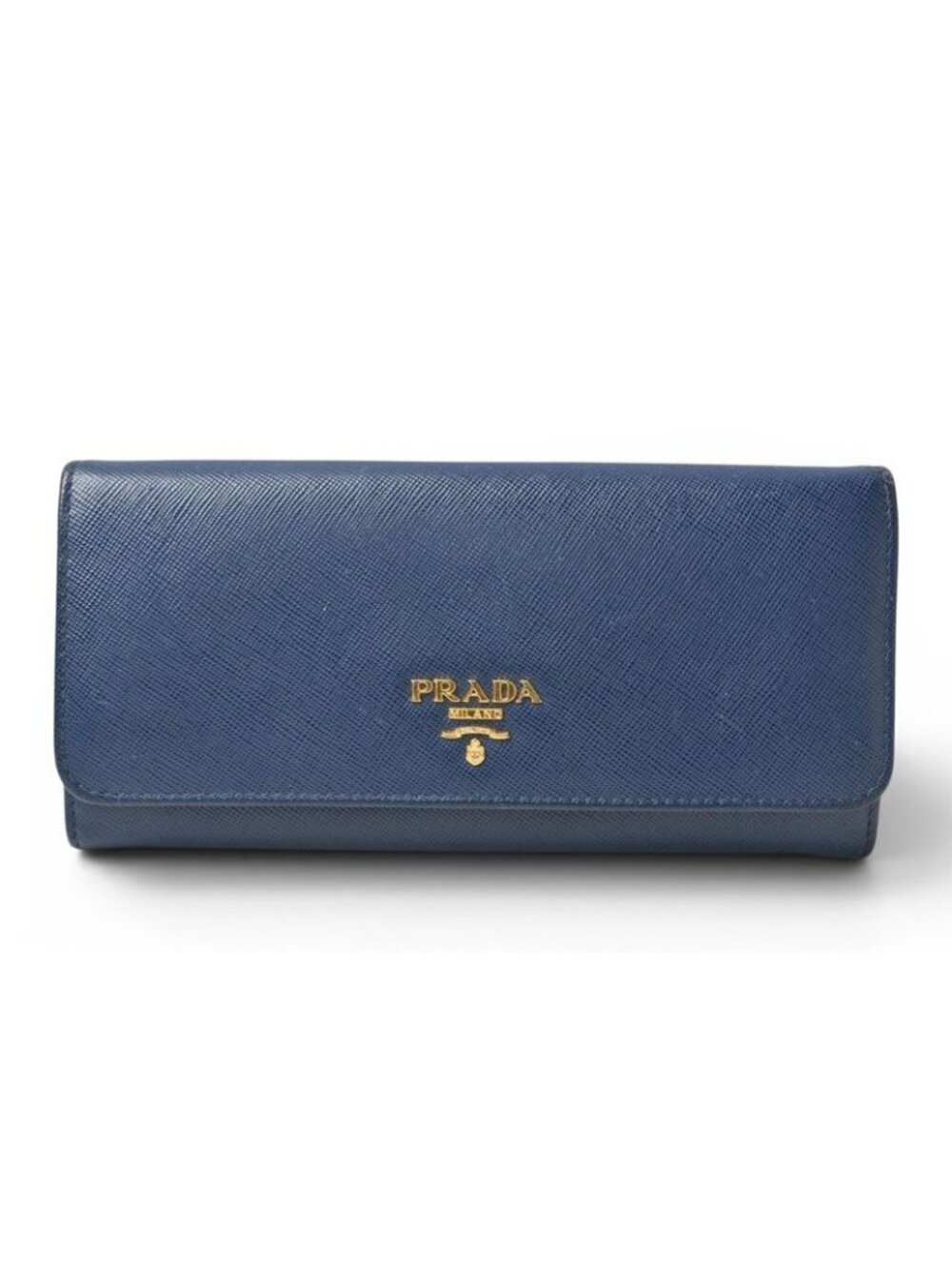 Prada Wallet With Pass Case Bluette Blue Saffiano Metal